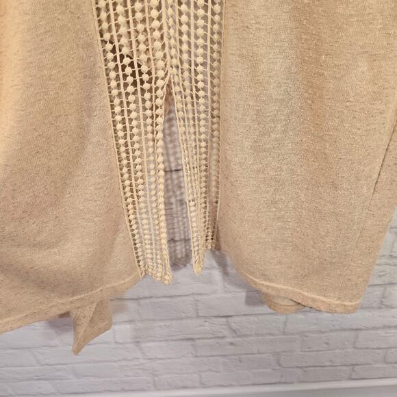 M Andree by Unit Oatmeal Cream Tan Open Front Long Cardigan Duster M Floral Lace - Picture 9 of 11